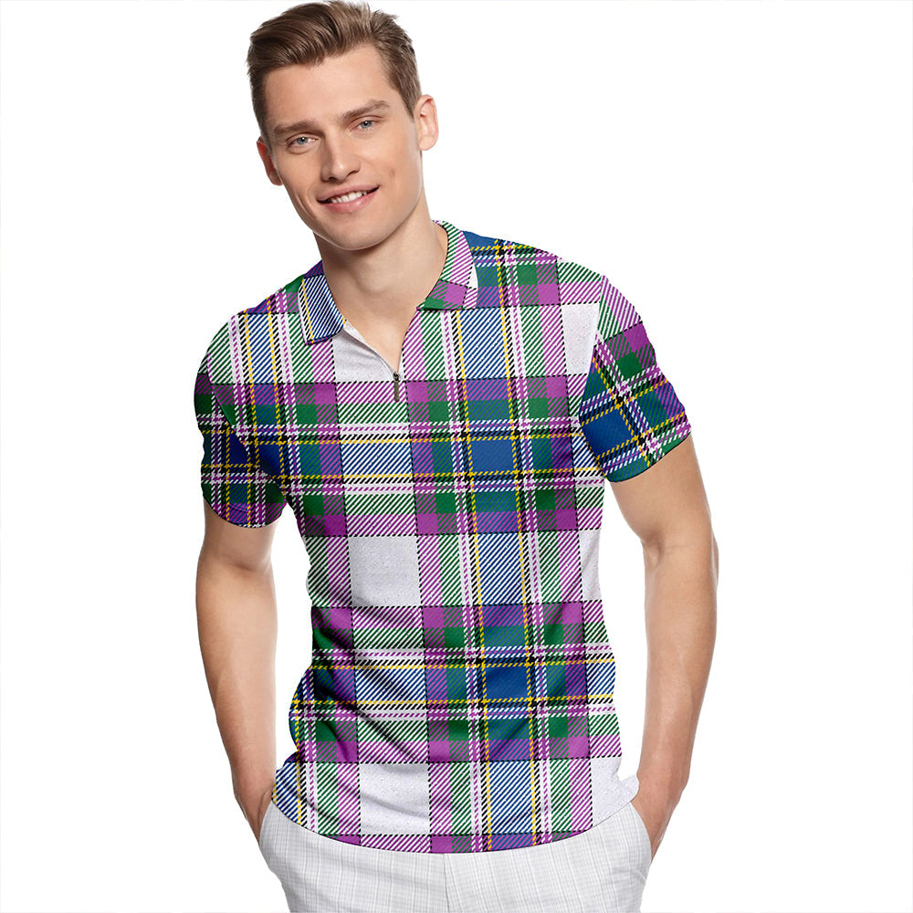 MacBeth Dress Dance Modern Tartan Classic Lapel Zip Short Sleeve Polo