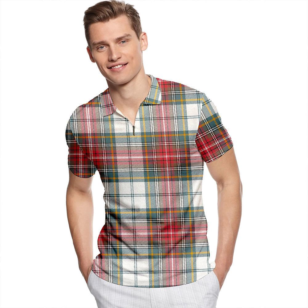 MacBeth Dress Weathered Tartan Classic Lapel Zip Short Sleeve Polo