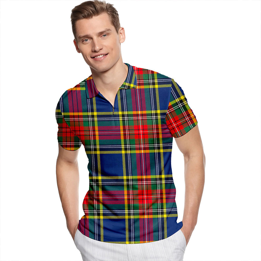 MacBeth Modern Tartan Classic Lapel Zip Short Sleeve Polo