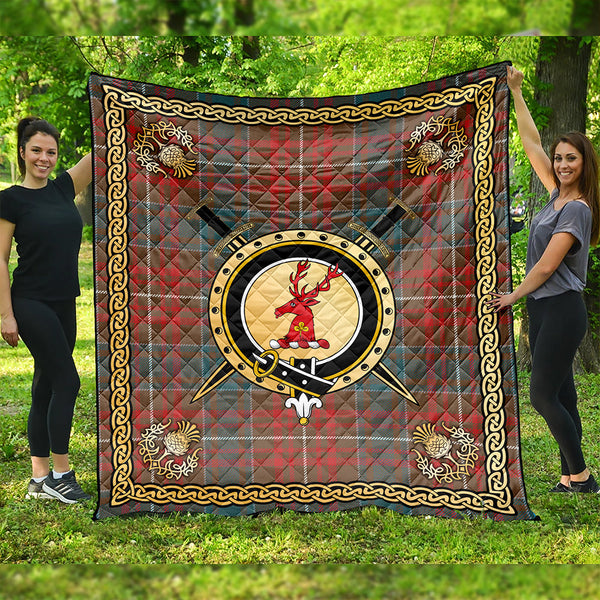 MacConnell Weathered Clan Badge Tartan Premium Quilt Celtic Shield