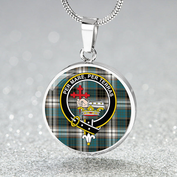 MacDonald Dress Muted Blue Special Ancient Clan Badge Tartan Classic Circle Necklace