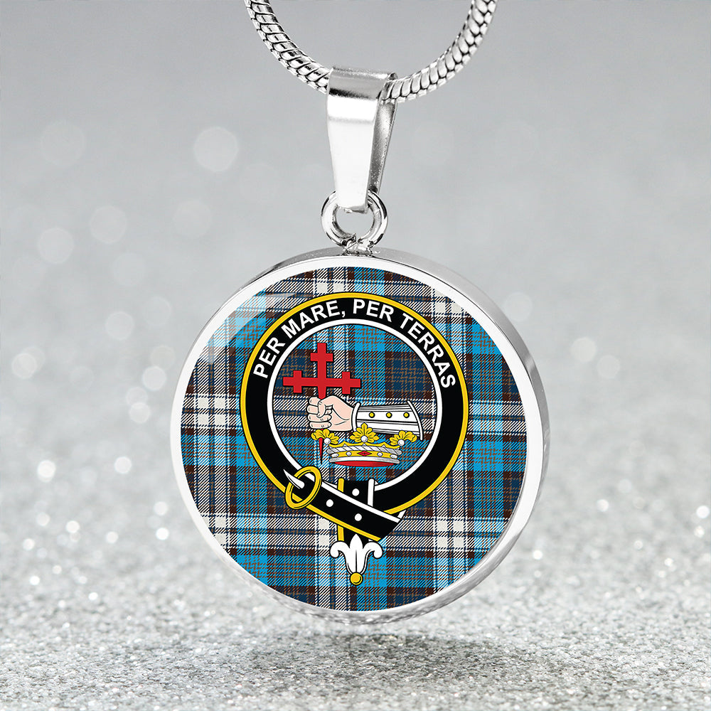 MacDonald Dress Muted Blue Special Modern Clan Badge Tartan Classic Circle Necklace