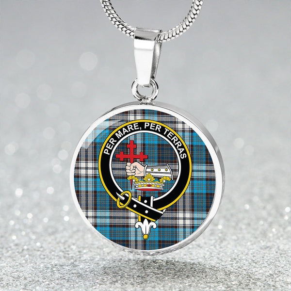 MacDonald Dress Muted Blue Special Modern Clan Badge Tartan Classic Circle Necklace