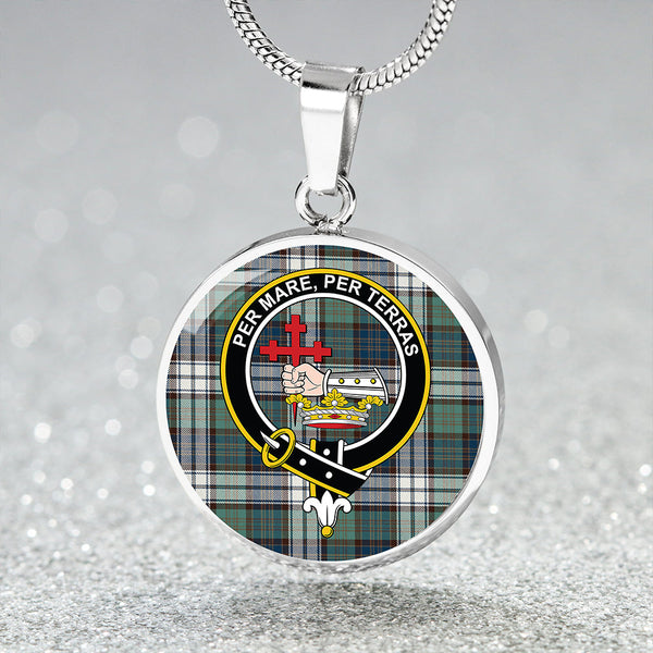 MacDonald Dress Muted Blue Special Weathered Clan Badge Tartan Classic Circle Necklace