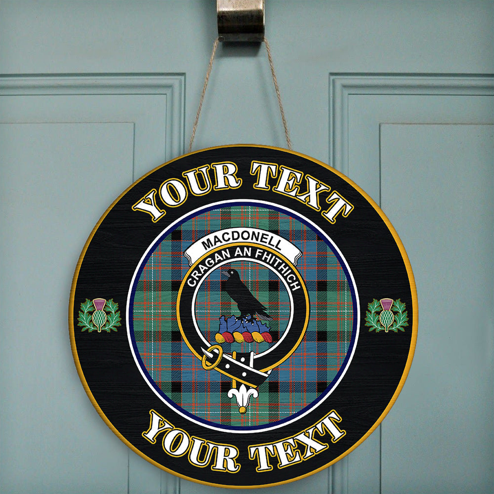 MacDonnell of Glengarry Ancient Tartan Crest Round Wooden Sign Thistle Memory Style