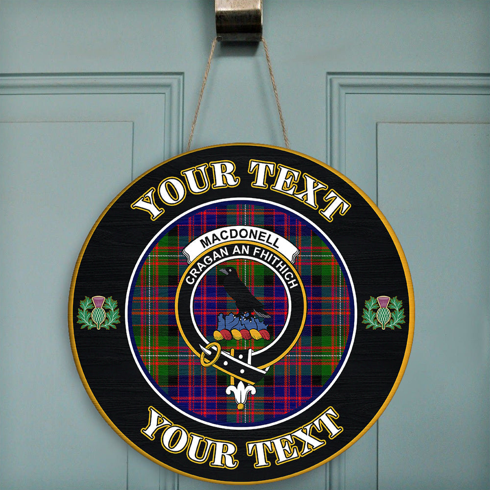 MacDonnell of Glengarry Modern Tartan Crest Round Wooden Sign Thistle Memory Style