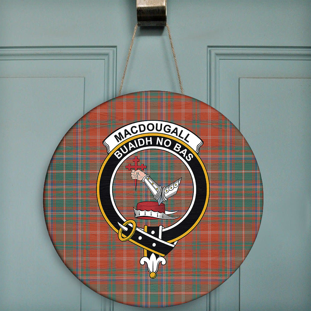 MacDougall Ancient Tartan Classic Crest Round Wooden Sign