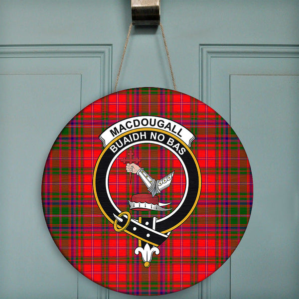 MacDougall Modern Tartan Classic Crest Round Wooden Sign