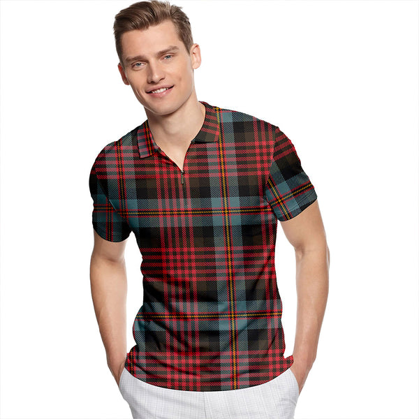 MacDougall William Weathered Tartan Classic Lapel Zip Short Sleeve Polo