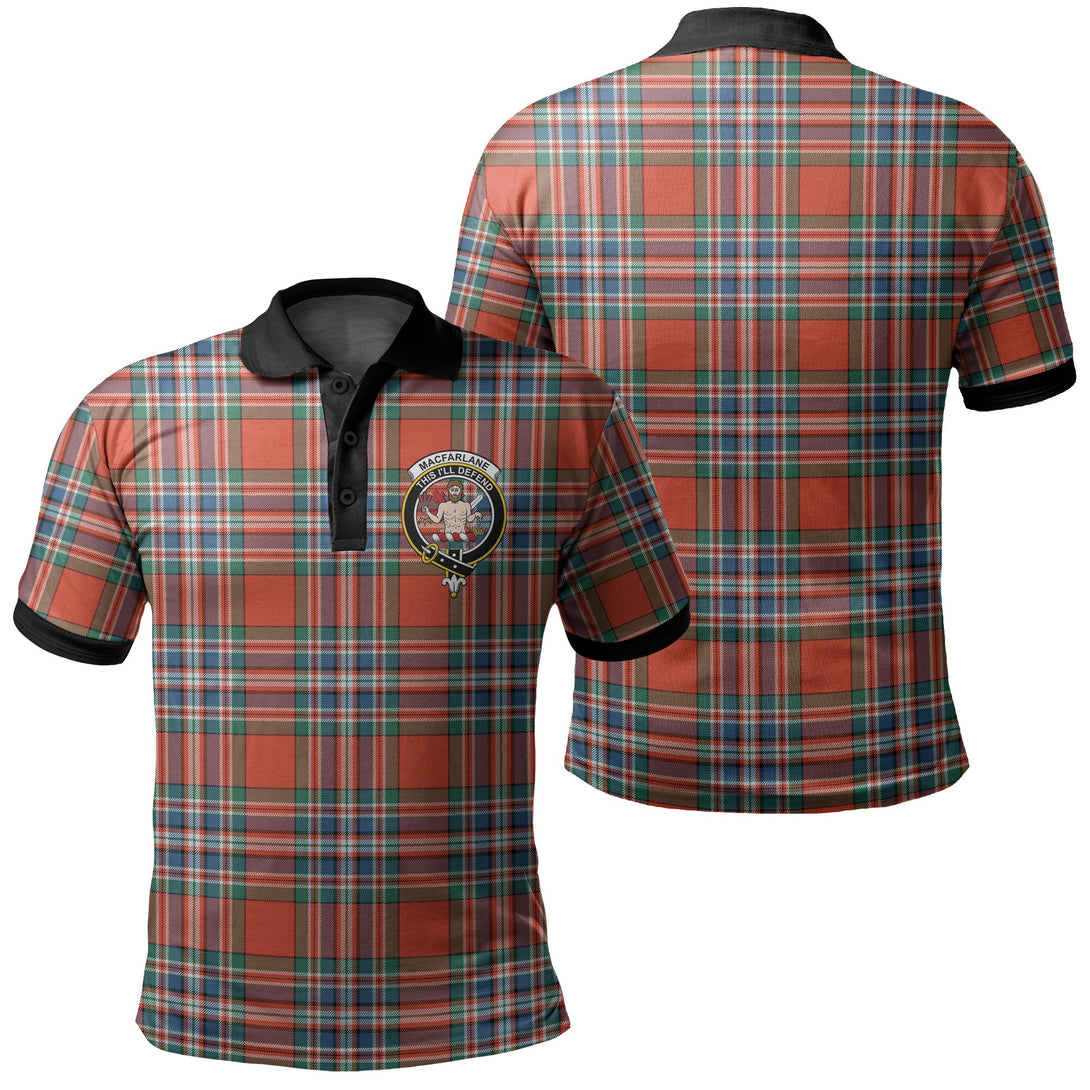 MacFarlane Ancient Tartan Crest Polo Shirt Black Neck 2 Style