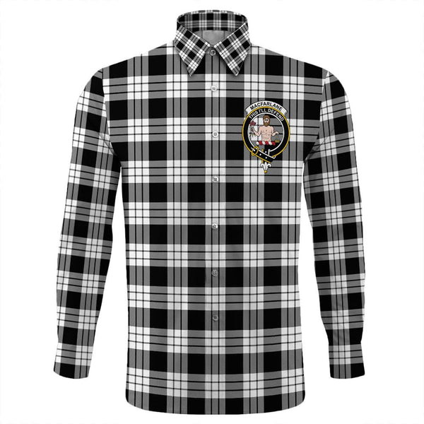 MacFarlane Black & White Ancient Tartan Classic Crest Long Sleeve Button Shirt