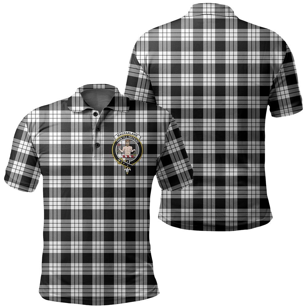 MacFarlane Black & White Ancient Tartan Classic Crest Polo Shirt