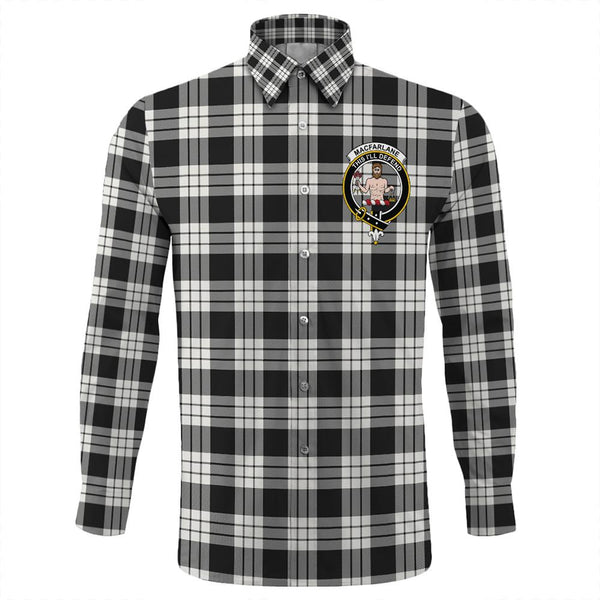 MacFarlane Black & White Tartan Classic Crest Long Sleeve Button Shirt