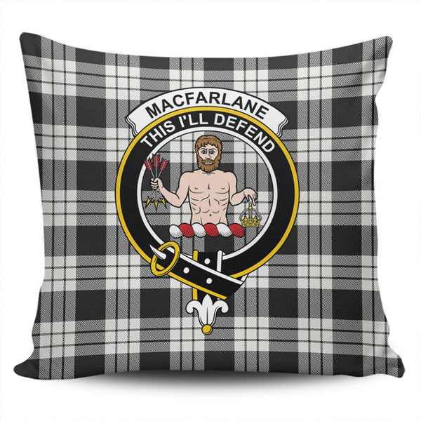 MacFarlane Black & White Tartan Classic Crest Pillow Cover