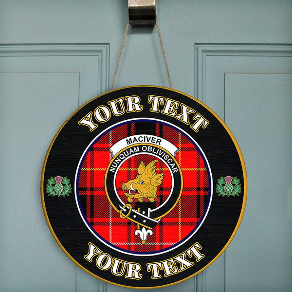 MacIver Modern Tartan Crest Round Wooden Sign Thistle Memory Style