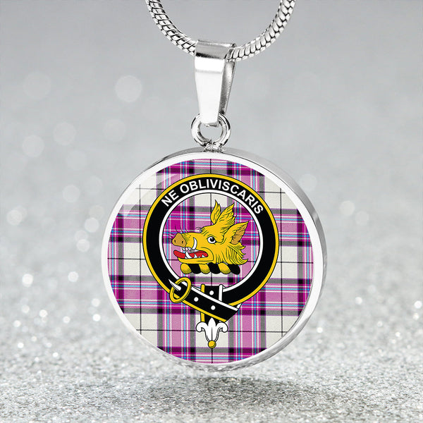 MacKellar Dress Cerise Clan Badge Tartan Classic Circle Necklace