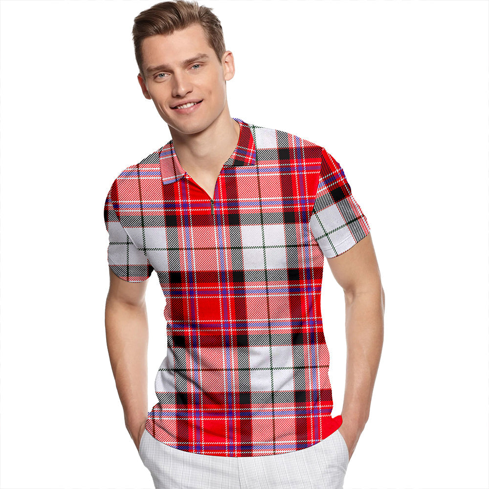 MacKellar Dress Red #2 Modern Tartan Classic Lapel Zip Short Sleeve Polo