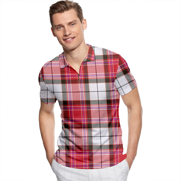 MacKellar Dress Red #2 Weathered Tartan Classic Lapel Zip Short Sleeve Polo