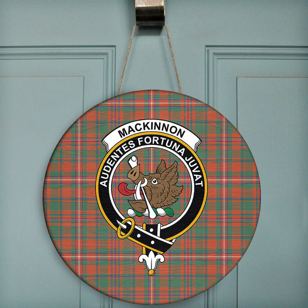 MacKinnon Ancient Tartan Classic Crest Round Wooden Sign