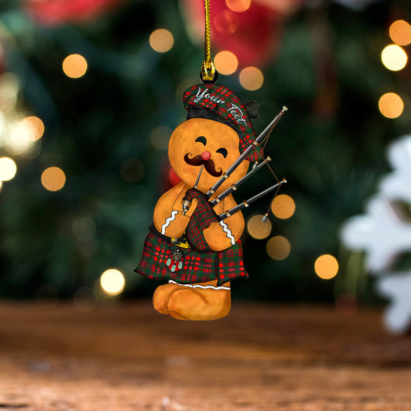 MacKinnon Ancient Clan Badge Tartan Wood Acrylic Ornament Gingerbread Bagpipe Personalized