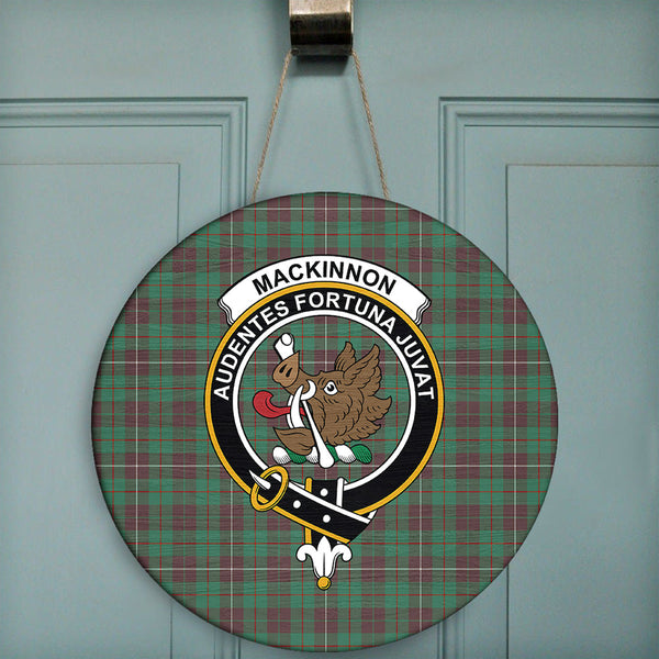 MacKinnon Hunting Ancient Tartan Classic Crest Round Wooden Sign