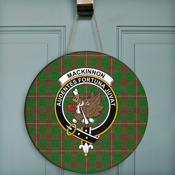 MacKinnon Hunting Modern Tartan Classic Crest Round Wooden Sign