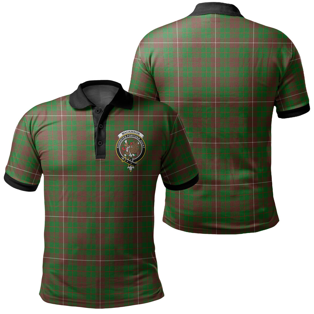 MacKinnon Hunting Modern Tartan Crest Polo Shirt Black Neck 2 Style