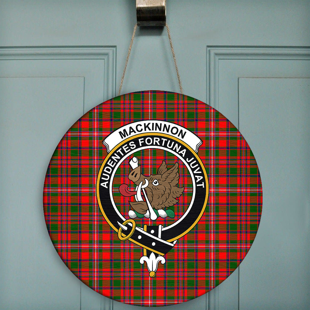 MacKinnon Modern Tartan Classic Crest Round Wooden Sign