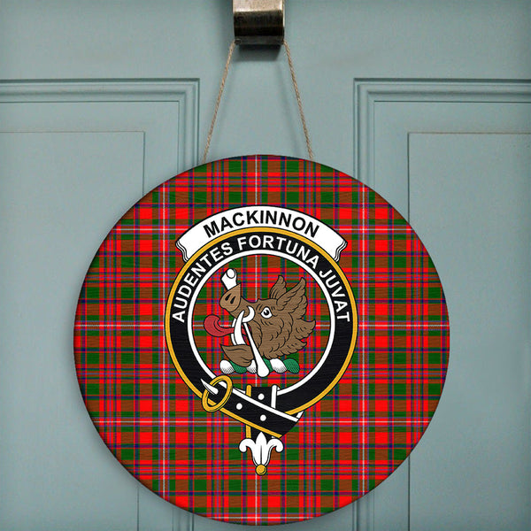 MacKinnon Modern Tartan Classic Crest Round Wooden Sign