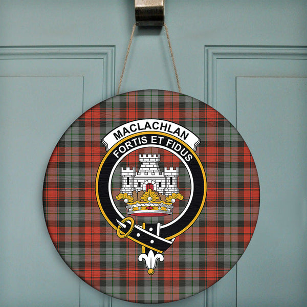 MacLachlan Weathered Tartan Classic Crest Round Wooden Sign