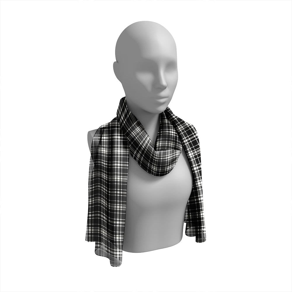 MacLean Black & White Ancient Tartan Classic Silk Habotai Long Scarf