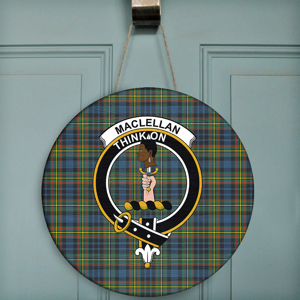 MacLellan Ancient Tartan Classic Crest Round Wooden Sign