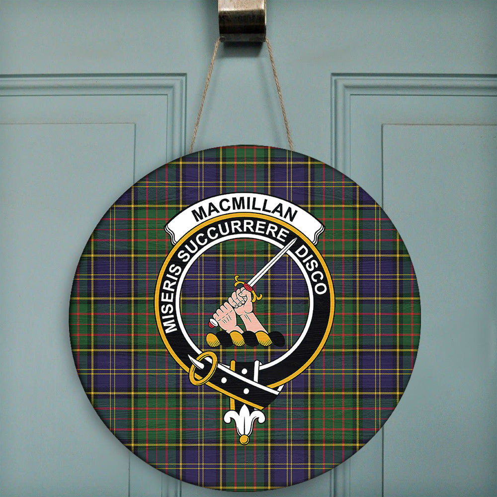 MacMillan Hunting Modern Tartan Classic Crest Round Wooden Sign