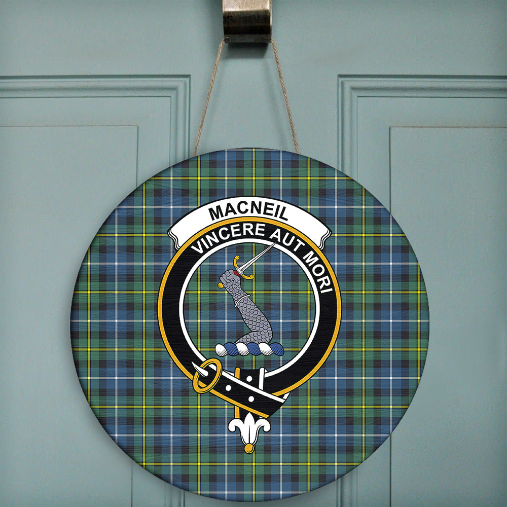 MacNeill of Barra Ancient Tartan Classic Crest Round Wooden Sign