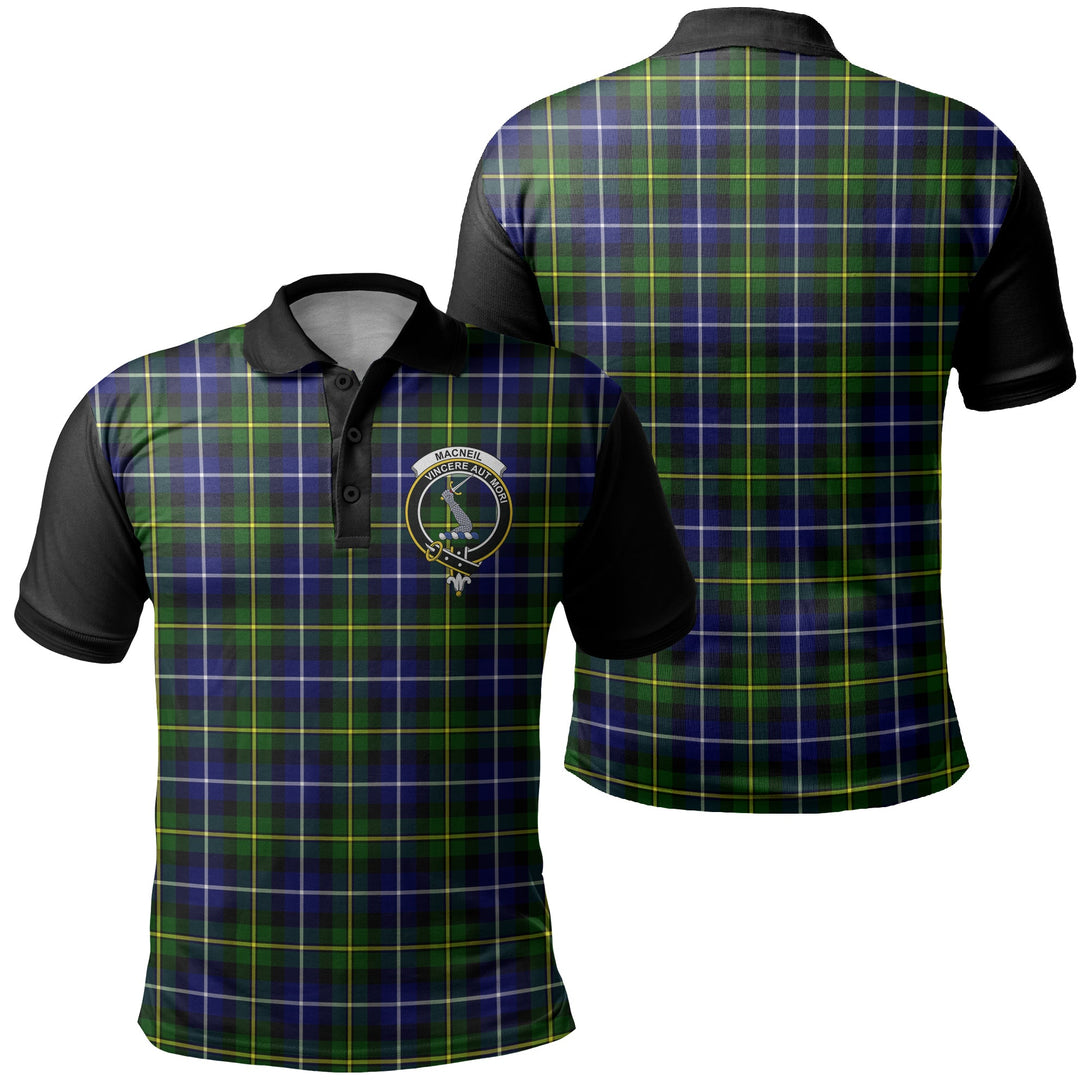 MacNeill of Barra Modern Tartan Crest Polo Shirt Black Neck 1 Style