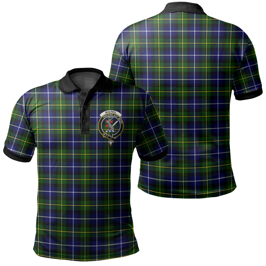 MacNeill of Barra Modern Tartan Crest Polo Shirt Black Neck 2 Style