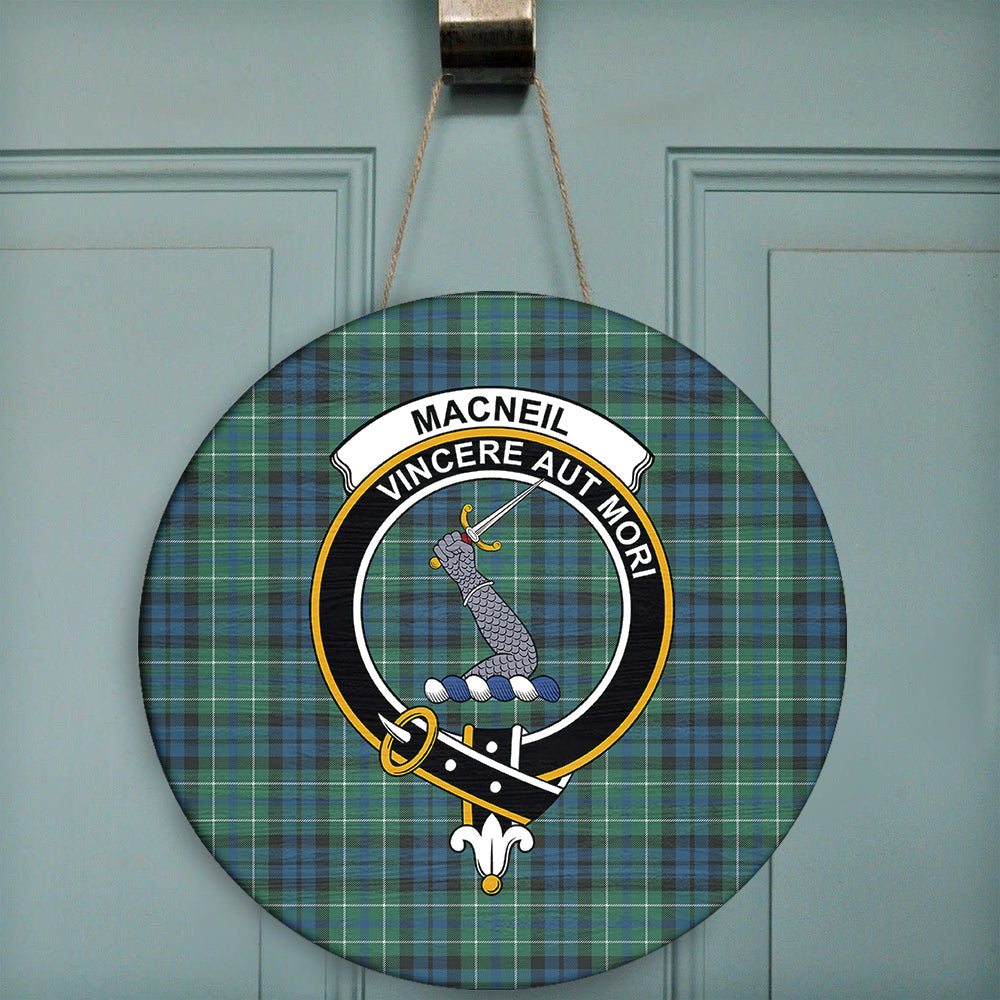 MacNeill of Colonsay Ancient Tartan Classic Crest Round Wooden Sign