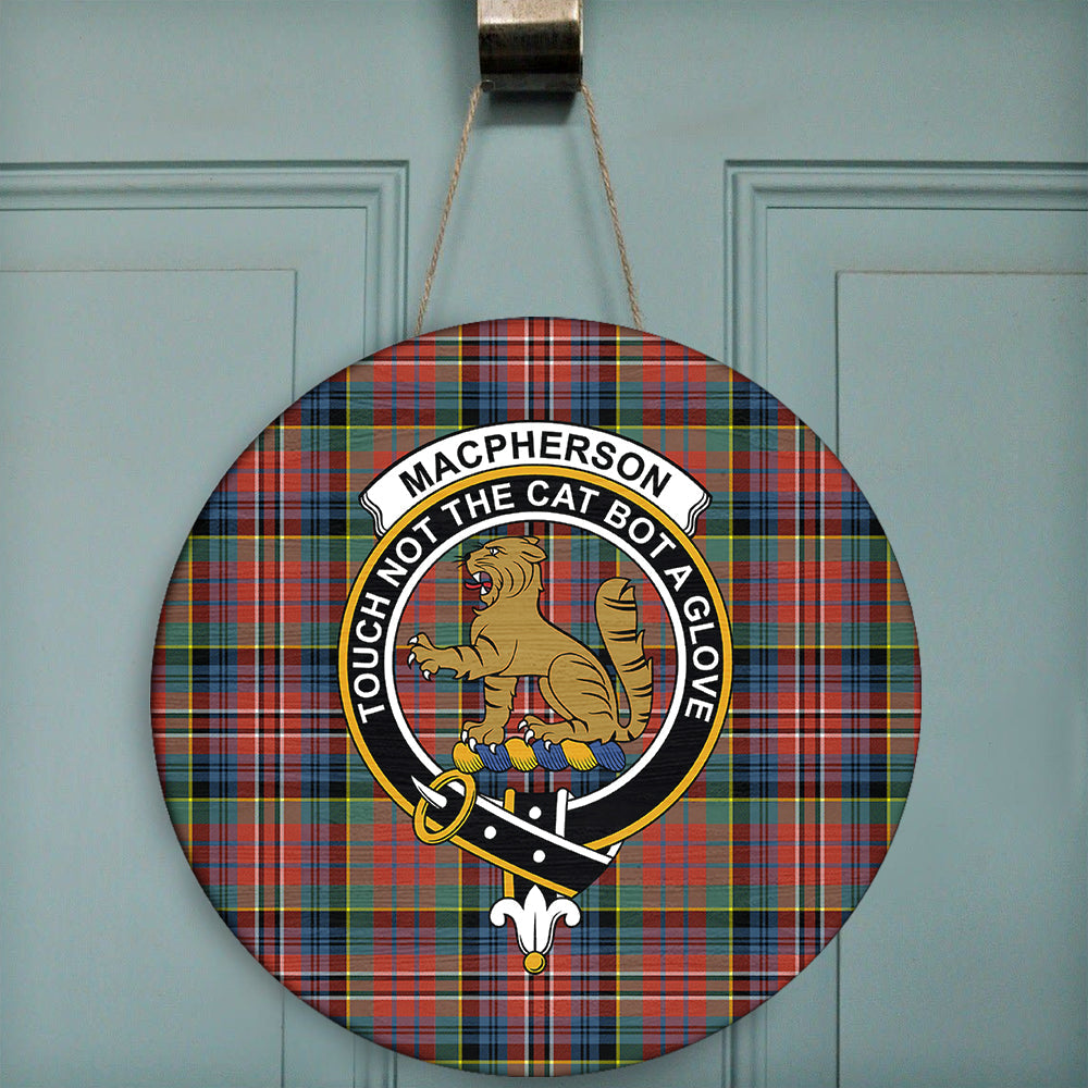 MacPherson Ancient Tartan Classic Crest Round Wooden Sign