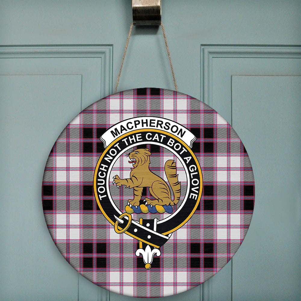 MacPherson Hunting Modern Tartan Classic Crest Round Wooden Sign