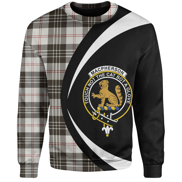 MacPherson of Cluny Black & White Weathered Clan Badge Tartan Sweatshirt Circle Style Personalized