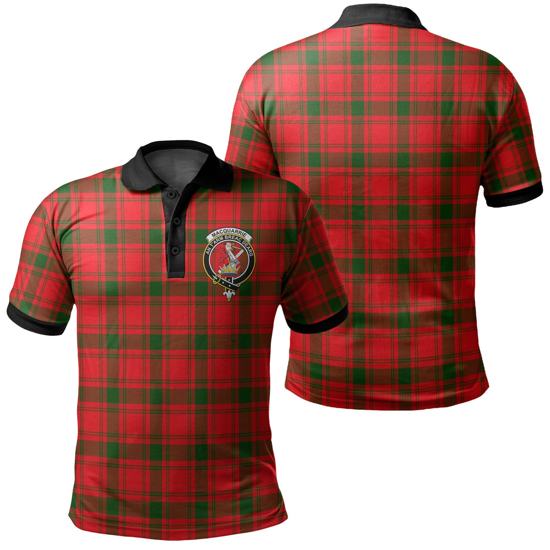 MacQuarrie Modern Tartan Crest Polo Shirt Black Neck 2 Style