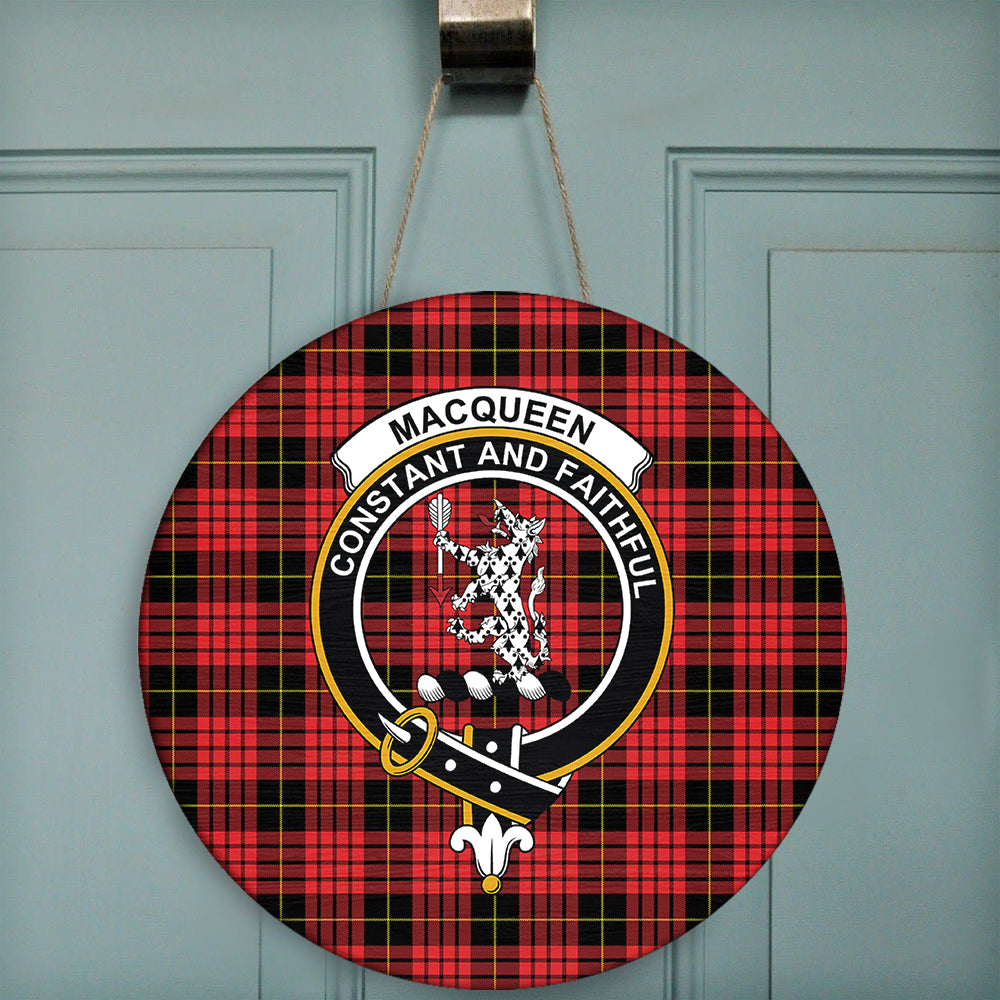 MacQueen Modern Tartan Classic Crest Round Wooden Sign