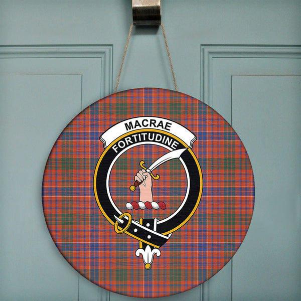 MacRae Ancient Tartan Classic Crest Round Wooden Sign