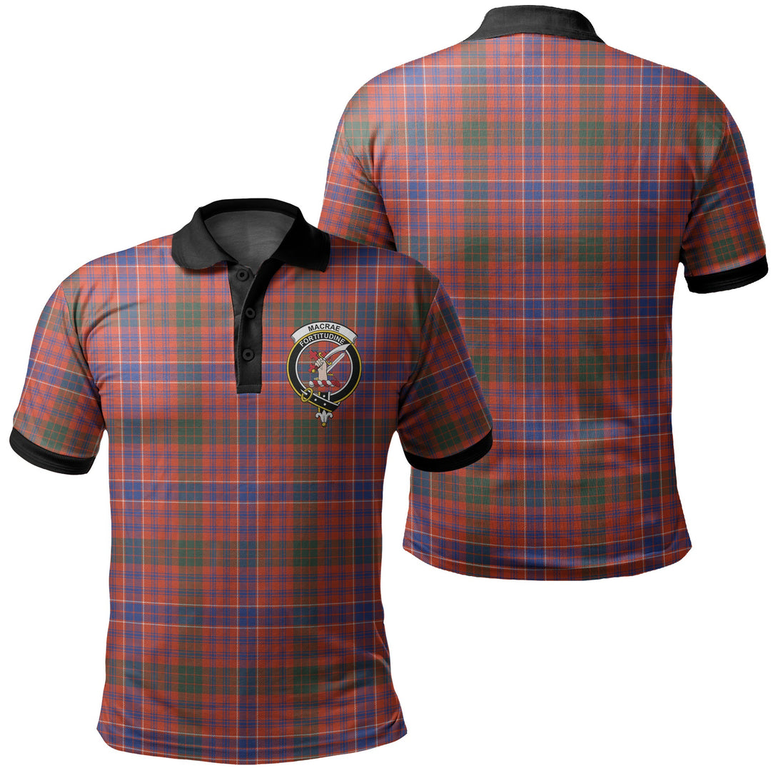 MacRae Ancient Tartan Crest Polo Shirt Black Neck 2 Style