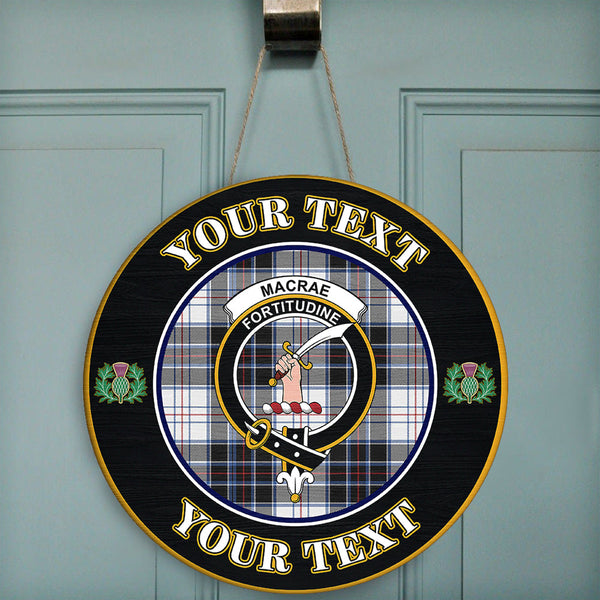 MacRae Dress Modern Tartan Crest Round Wooden Sign Thistle Memory Style