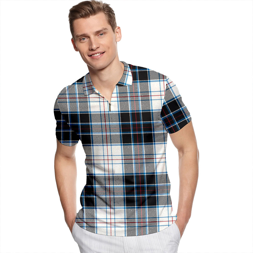 MacRae Dress Modern Tartan Classic Lapel Zip Short Sleeve Polo