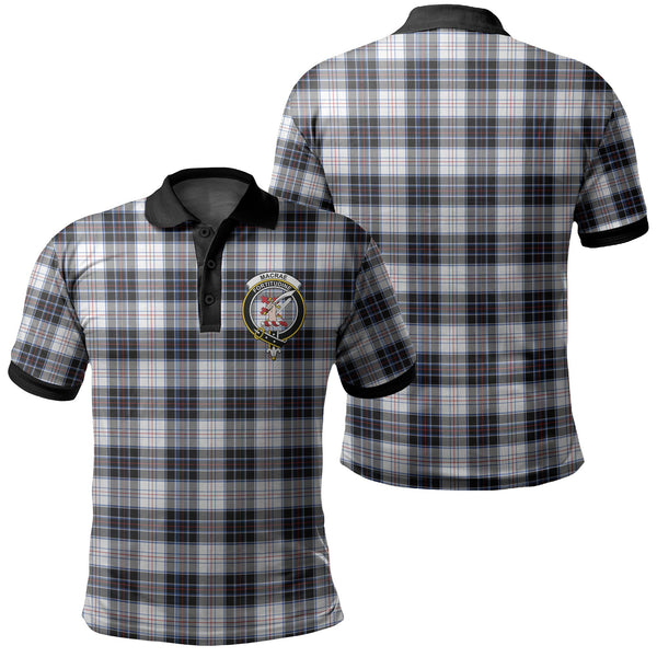 MacRae Dress Modern Tartan Crest Polo Shirt Black Neck 2 Style