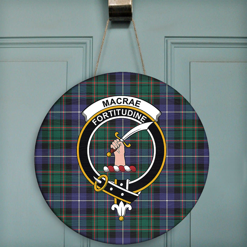 MacRae Hunting Modern Tartan Classic Crest Round Wooden Sign