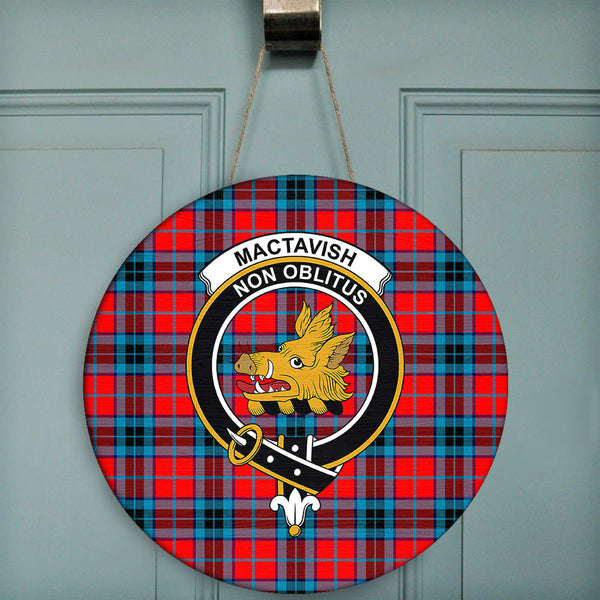 MacTavish Modern Tartan Classic Crest Round Wooden Sign