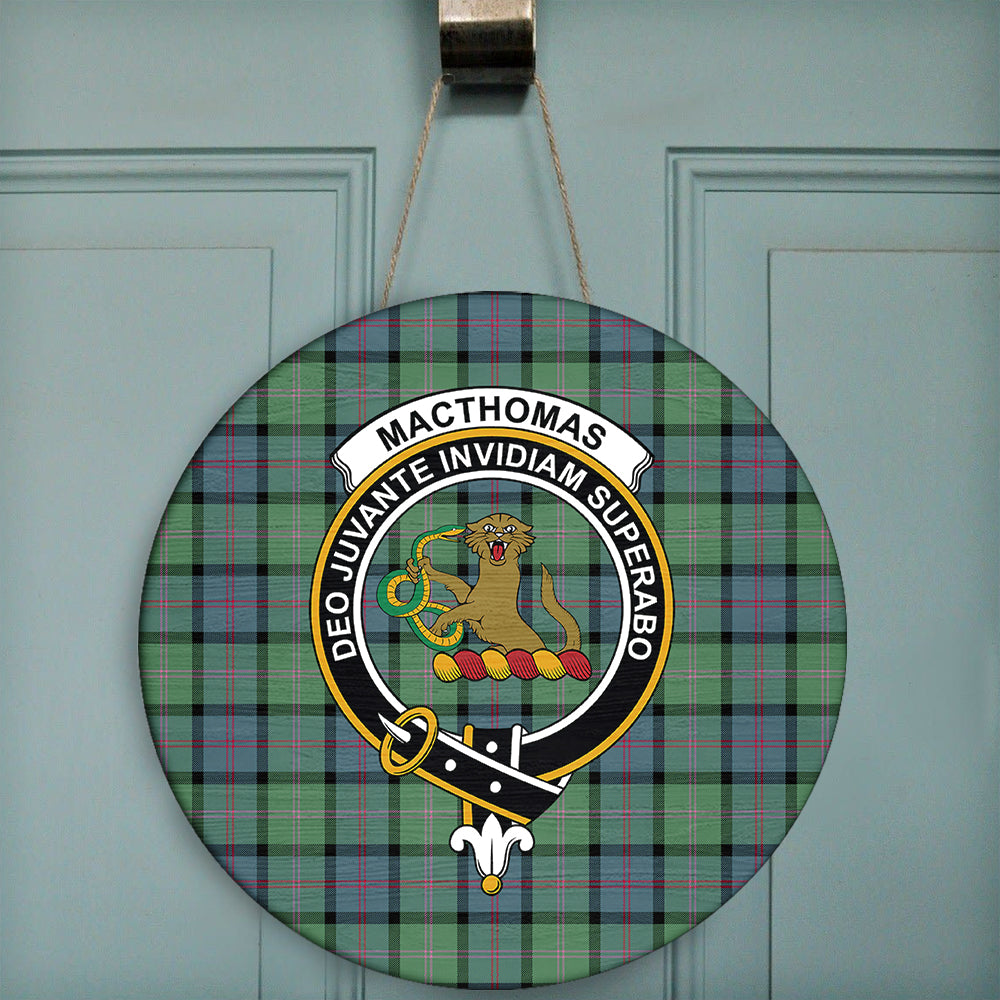 MacThomas Ancient Tartan Classic Crest Round Wooden Sign